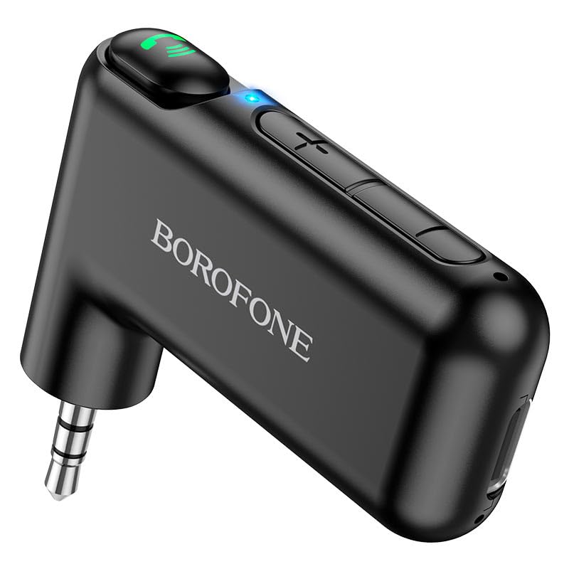 Coverzone Borofone Wireless Bluetooth 5.0 3.5mm Jack Aux Araç Ses Aktarım Kiti Adaptör Bluetooth Çenanirici Araba Hoparlör Kulaklık için Taşınabilir Kablosuz Ses Araç Kitleri Adaptörü BC35