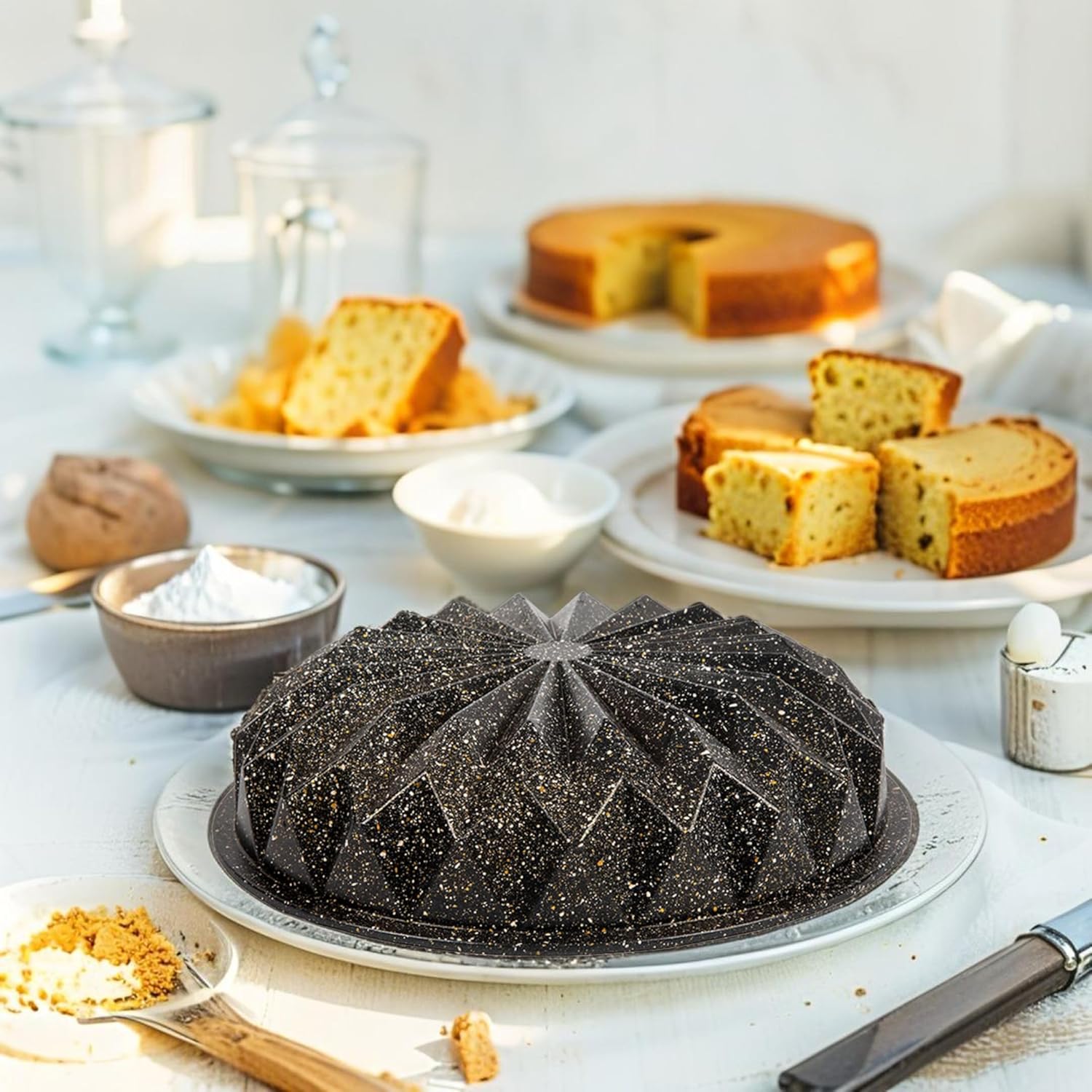 Deconox Thermo Döküm Gövdeli Kristal Kek Kalıbı 28cm, Dilimli ve Döküm, Siyah Granit Benekli Pişirme Kabı, Kolay Çıkarma, Dayanıklı Alüminyum Alaşım