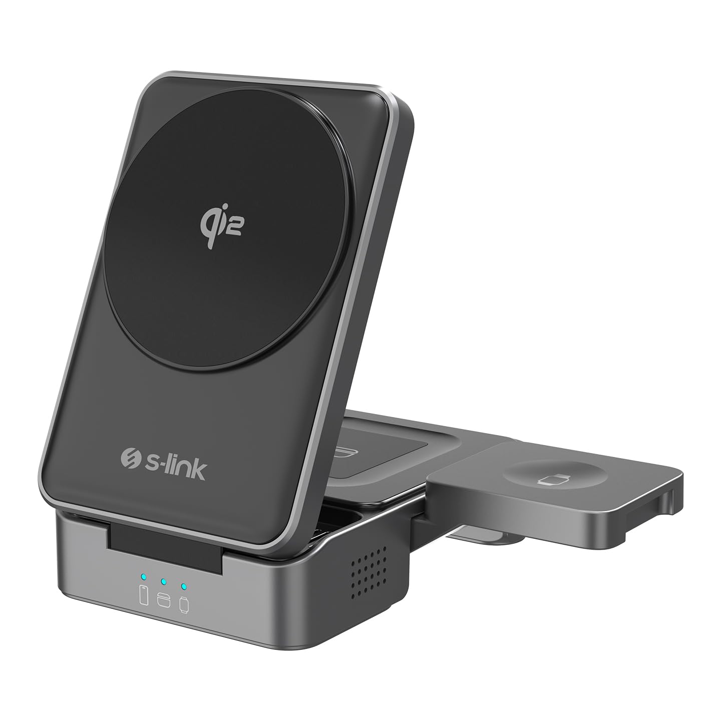 S-link SW-CWF116 Siyah Telefon Kulaklık Akıllı Saat 15W 3 in 1 Kablosuz Şarj Cihazı Magsafe ile Uyumlu