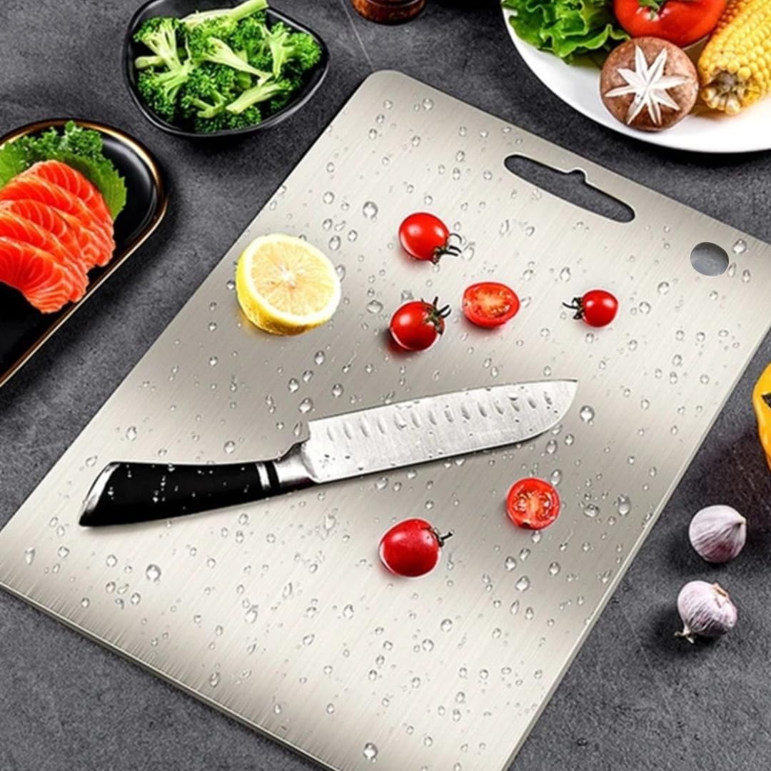 Çelik Kesme Tahtası Paslanmaz Çelik 304 Kalite Metal Kesme Tahtası Hijyenik ve Dayanıklı Kolay Temizlenebilir KALİTELİ Kesim (30 x 20 Cm)