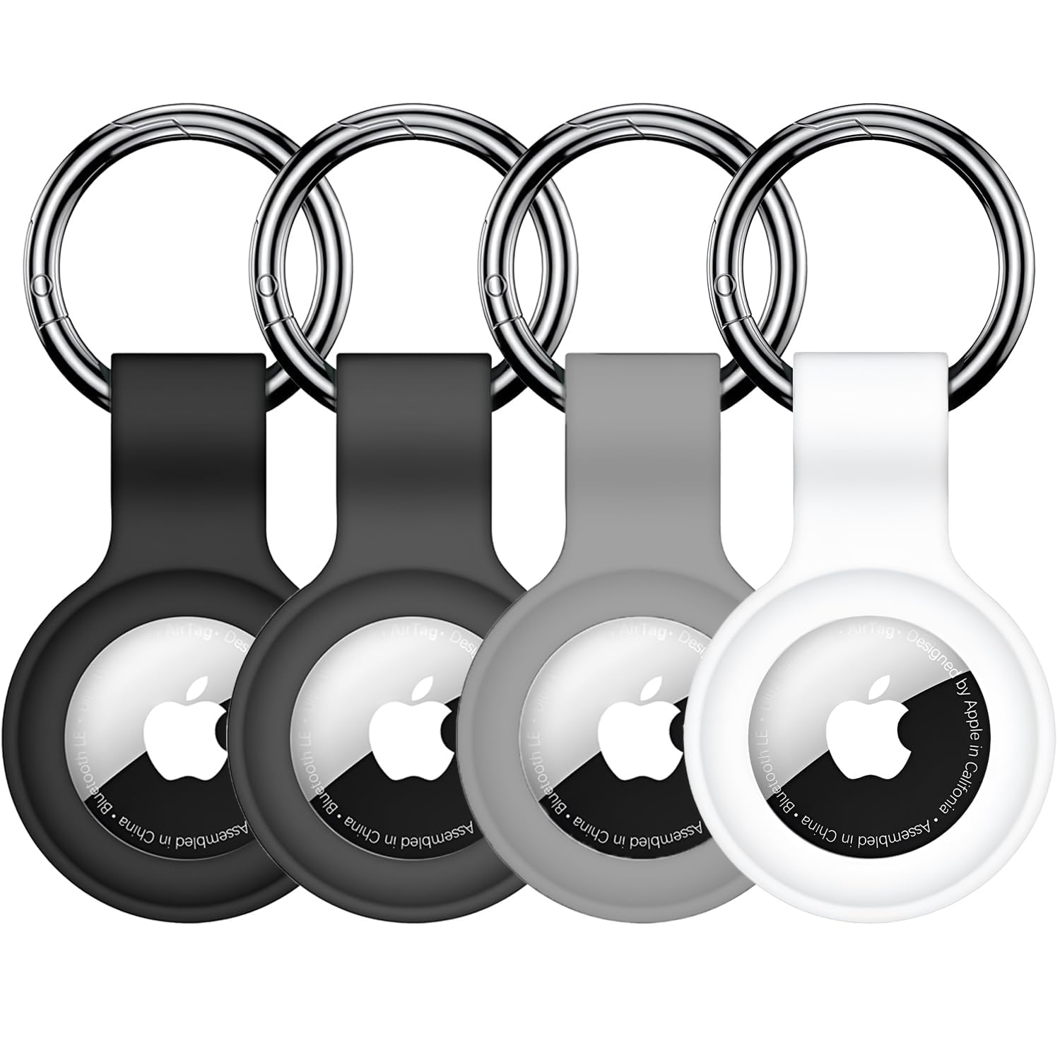 Minesk Airtag için Bir Pakette 4 ü Bir Arada Koruyucu Kılıf Karabinalı Cihaza Tam Oturan Yumuşak Silikon Anahtarlık (Renkli-1)