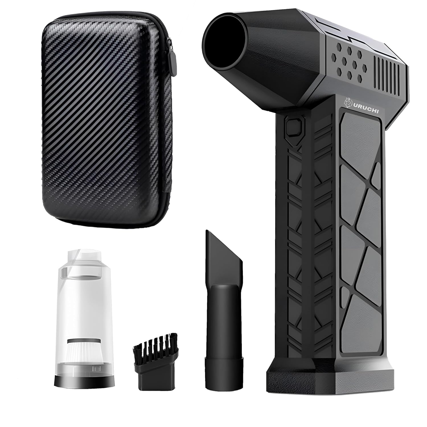 URUCHI X3 Elektrikli Hava Üfleyici & Vakum – 130000 RPM Süper Güçlü, 3 Kademeli Ayar, Kablosuz, Şarjlı Turbo Toz Üfleyici ve Toz Çekici, Bilgisayar, Klavye, Ev, Araç, Dış Mekan Kullanımı, Çantalı