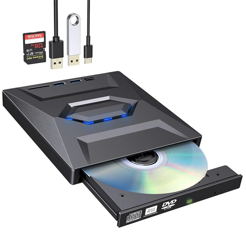 Coverzone 5in1 Harici USB 3.0 ve Type-C DVD-ROM DVD-RW Optik Sürücü, USB ve Type C Kablolu, PC, Tablet, DVD Player, Çizgili Metal Tasarım Ultra Slim CD ROM Okuyucu CV250