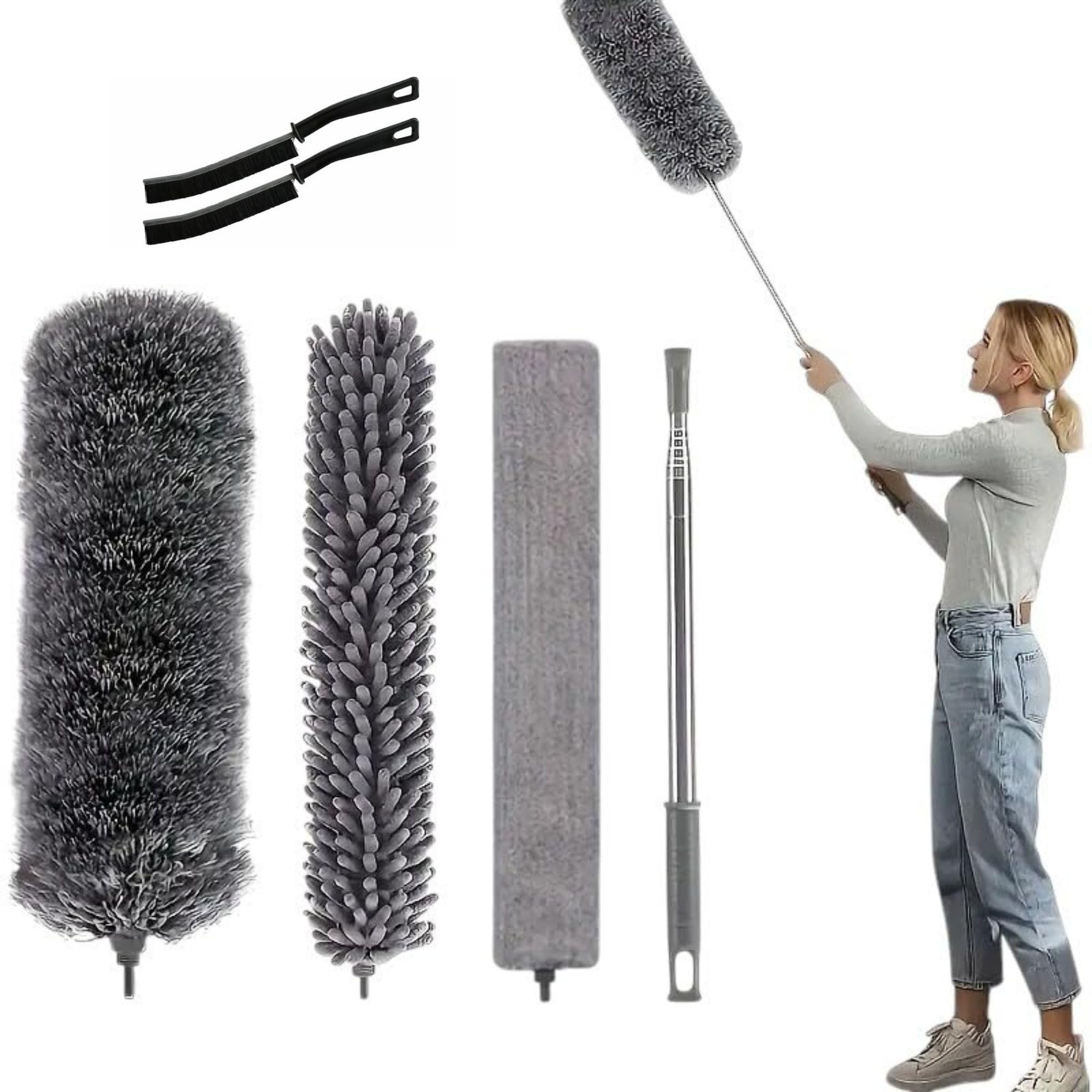 AEE® 3'lü Teleskopik Toz Alma Seti + 2 Adet Detay Fırçası | Uzatılabilir Saplı Tavan, Avize, Klima, Raf ve Köşe Temizlik Mopu | Mikrofiber ve Chenille Başlıklı Toz Alıcı Temizlik Aparatı