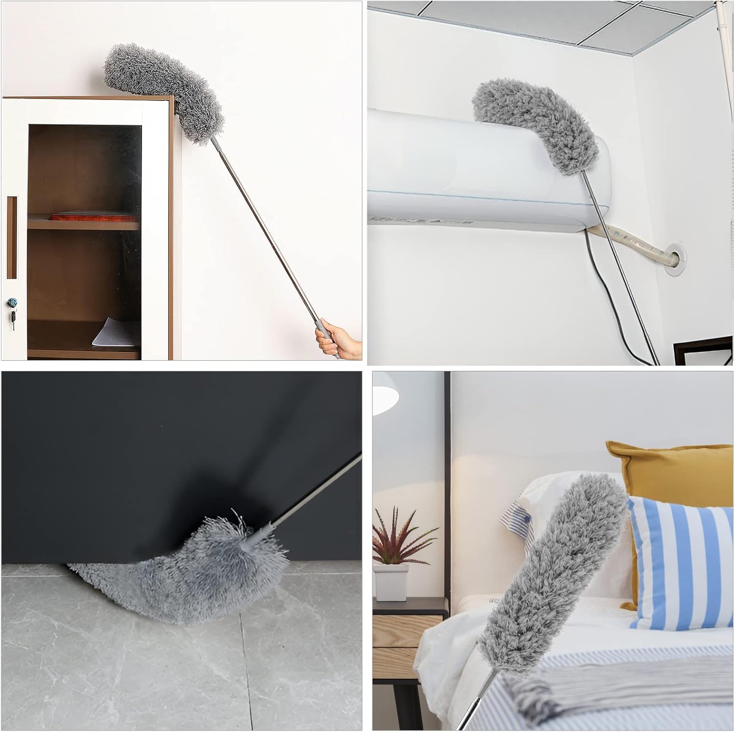 AEE® 3'lü Teleskopik Toz Alma Seti + 2 Adet Detay Fırçası | Uzatılabilir Saplı Tavan, Avize, Klima, Raf ve Köşe Temizlik Mopu | Mikrofiber ve Chenille Başlıklı Toz Alıcı Temizlik Aparatı