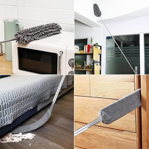 AEE® 3'lü Teleskopik Toz Alma Seti + 2 Adet Detay Fırçası | Uzatılabilir Saplı Tavan, Avize, Klima, Raf ve Köşe Temizlik Mopu | Mikrofiber ve Chenille Başlıklı Toz Alıcı Temizlik Aparatı