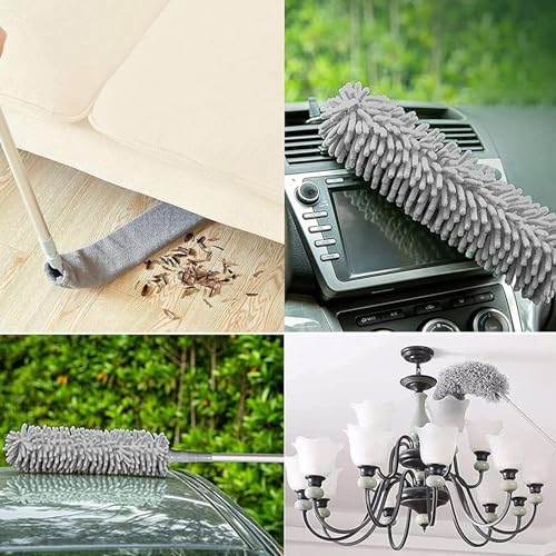 AEE® 3'lü Teleskopik Toz Alma Seti + 2 Adet Detay Fırçası | Uzatılabilir Saplı Tavan, Avize, Klima, Raf ve Köşe Temizlik Mopu | Mikrofiber ve Chenille Başlıklı Toz Alıcı Temizlik Aparatı