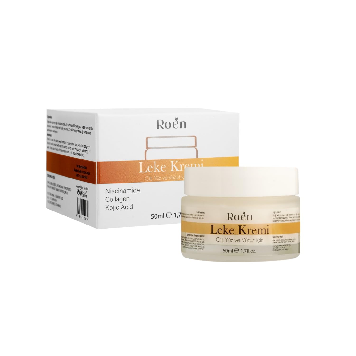 Roen Leke Kremi, Cilt Beyazlatıcı ve Leke Giderici, Niacinamide ve Kojik Asit İçerikli, 50 ml