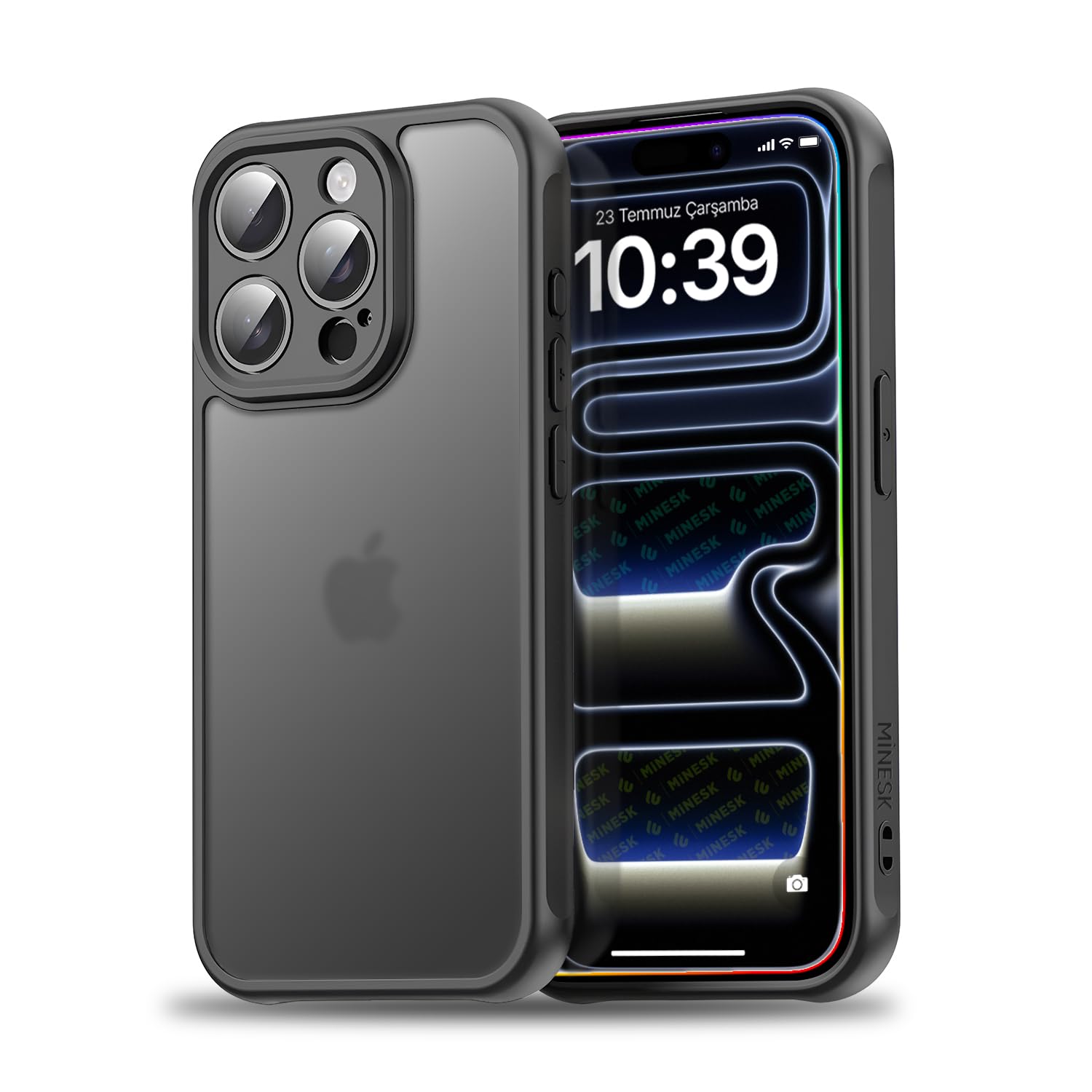 Minesk iPhone 15 Pro Max ile Uyumlu MattCover Serisi Arkası Mat Polikarbonat Kenarları Silikon ve Köşeleri Güçlendirilmiş Kamera Korumalı ince Silikon Kılıf (Düz, 15 Pro Max)