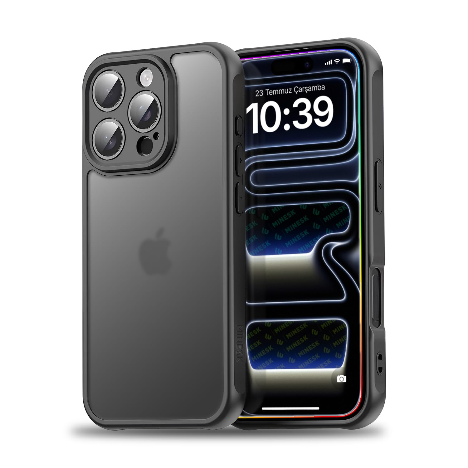 Minesk iPhone 16 Pro Max ile Uyumlu MattCover Serisi Arkası Mat Polikarbonat Kenarları Silikon ve Köşeleri Güçlendirilmiş Kamera Korumalı ince Silikon Kılıf (Düz, 16 Pro Max)