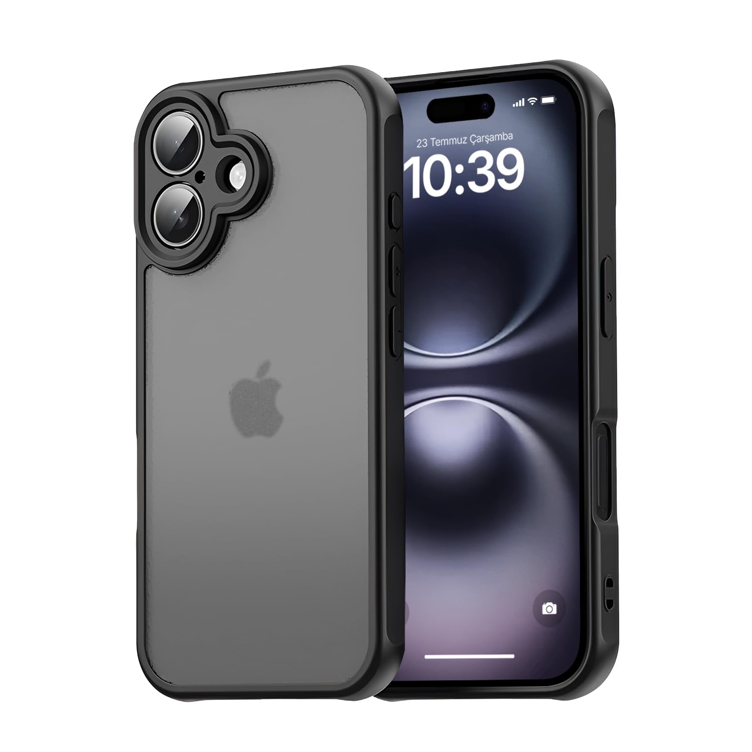 Minesk iPhone 16 Plus ile Uyumlu MattCover Serisi Arkası Mat Polikarbonat Kenarları Silikon ve Köşeleri Güçlendirilmiş Kamera Korumalı ince Silikon Kılıf (Düz, 16 Plus)