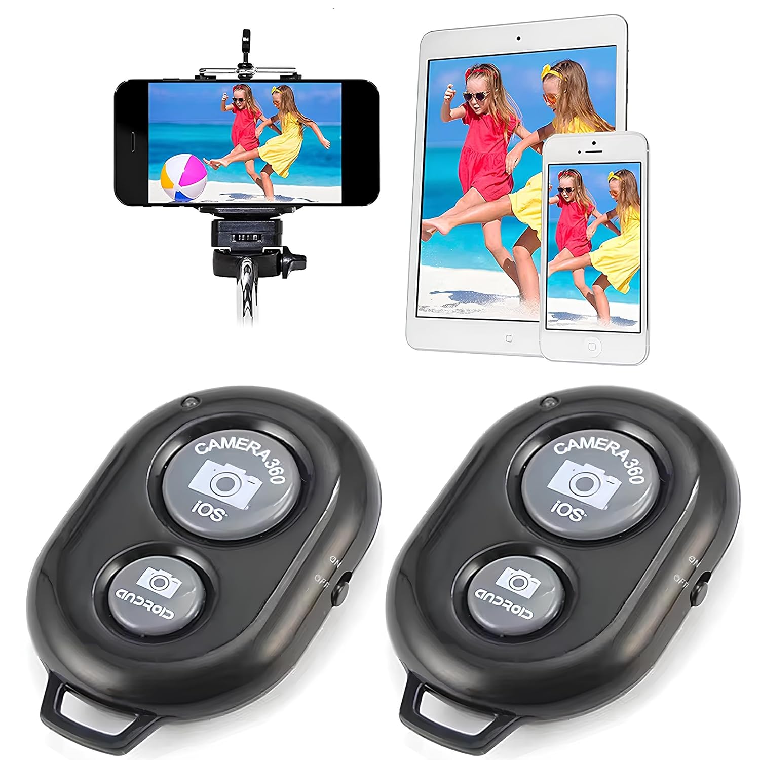 Kanji 2 Adet Bluetooth Selfie Kumandası – iOS & Android Uyumlu, Kablosuz Uzaktan Fotoğraf ve Video Çekimi