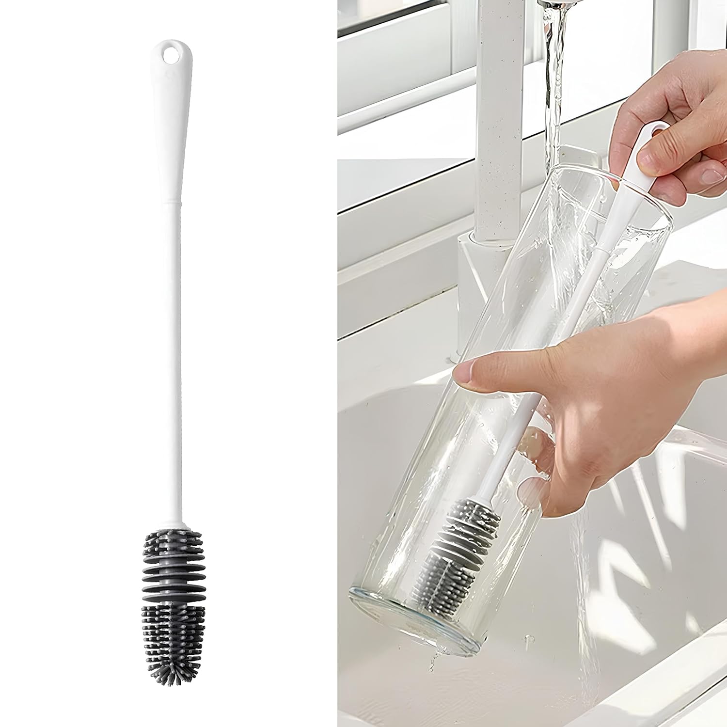 Kanji Uzun Saplı 360° Silikon Biberon ve Şişe Temizleme Fırçası – Dar Ağızlı Kaplar İçin Etkili Temizlik – Yumuşak, Dayanıklı ve Koku Yapmaz