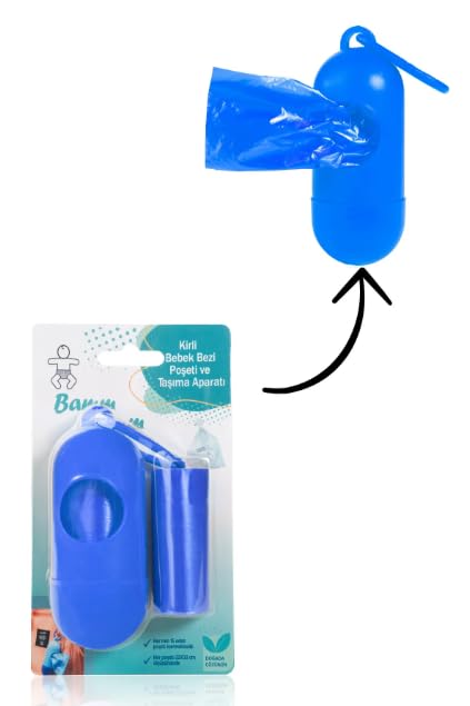 Bamm Bamm Kirli Bebek Bezi Çöp Poşeti ve Çanta Boy Taşıma Çantası (Mavi)