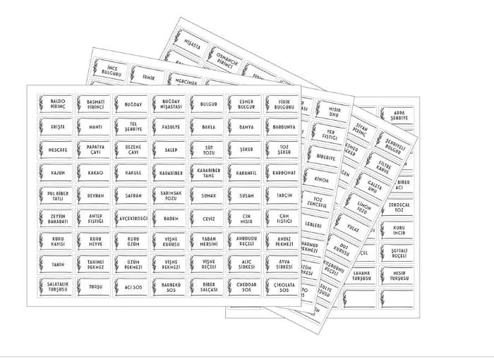 Parti Tasarla 230 Çeşit BEYAZ Folyo Kavanoz Ve Baharatlık Etiketi - Dayanıklı Ve Su Geçirmez