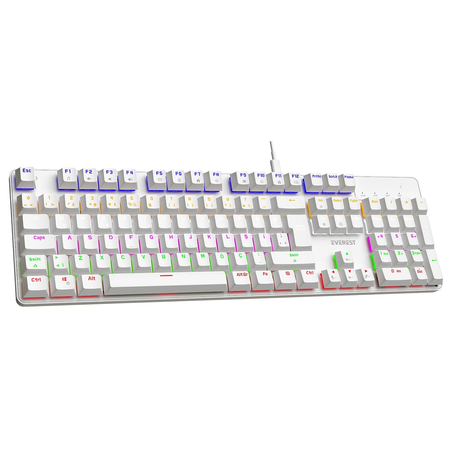 Everest KB-MeKanik 1 Lumos USB Rainbow Aydınlatmalı Full Anti-Ghosting Mekanik Gaming Oyuncu Klavye (Beyaz (Red Switch)