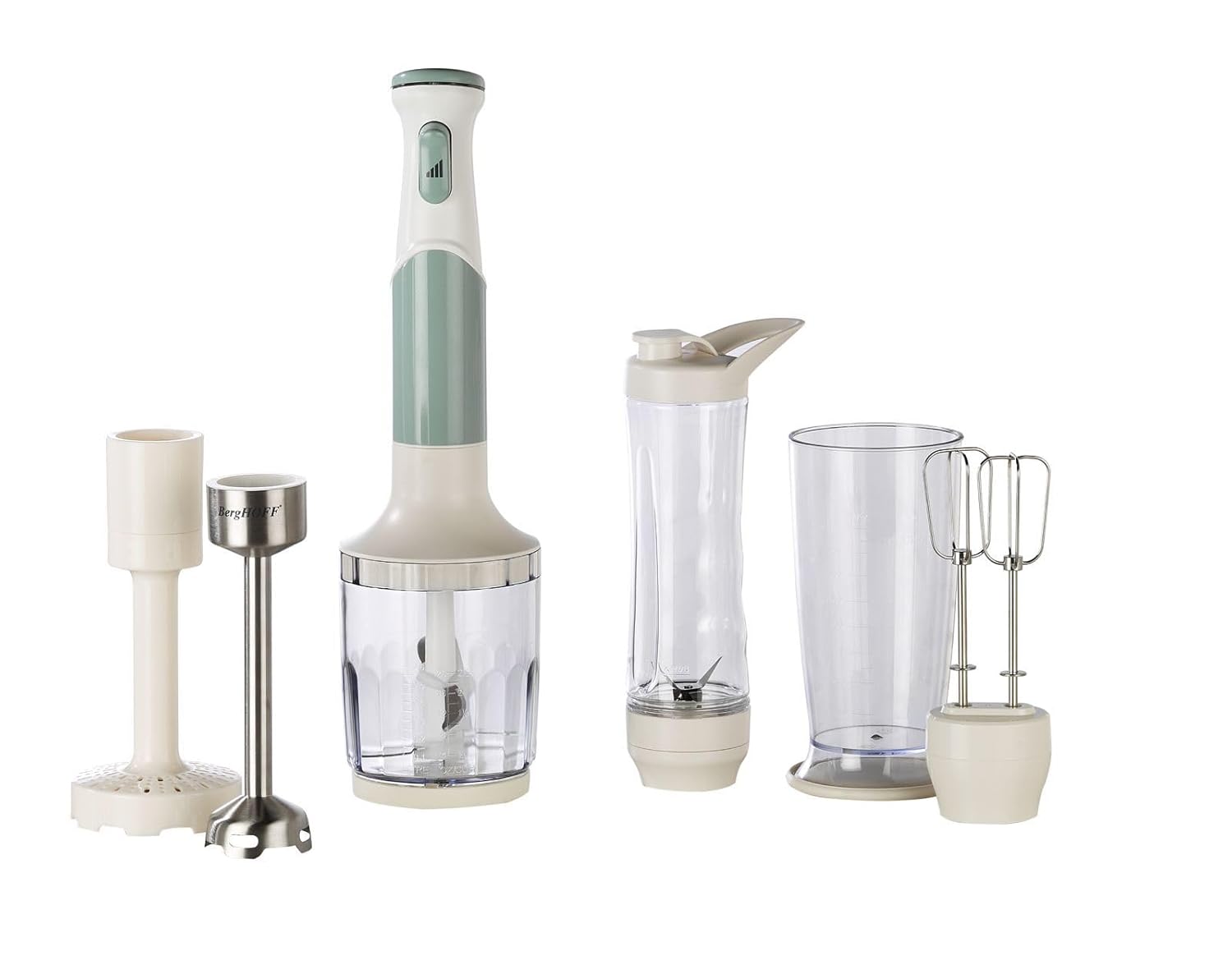 BergHOFF Gem Retro 1200 W El Blender Seti – 800 ml Hazne, 5 Parça Aksesuar, Metal Konektör | Mint Yeşil