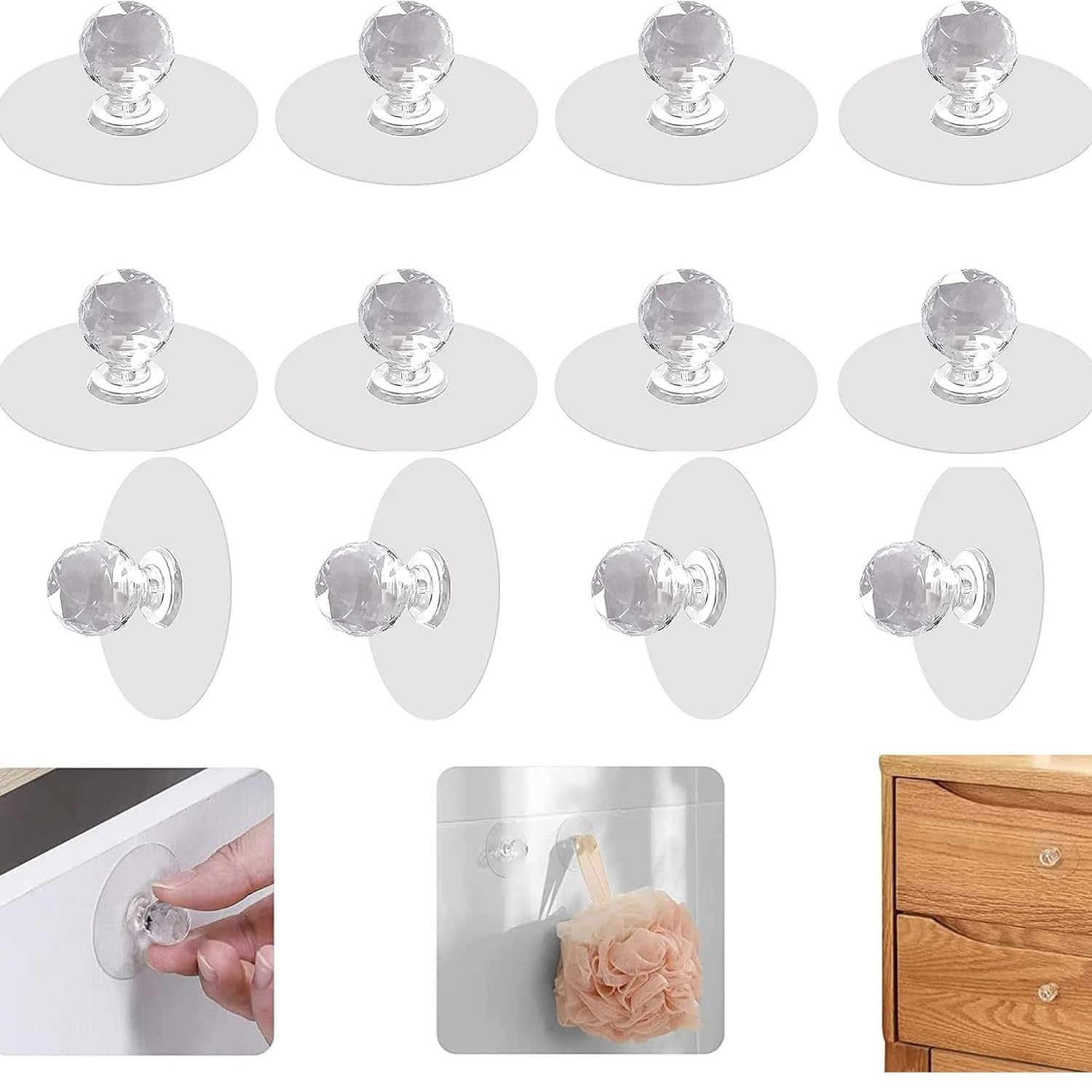 AEE® 10 Adet Çok Amaçlı Yapışkanlı Askı Kulp Tutamaç Tokmak Kapı Pencere Dolap Çekmece Klozet Kapağı Tutacağı Banyo