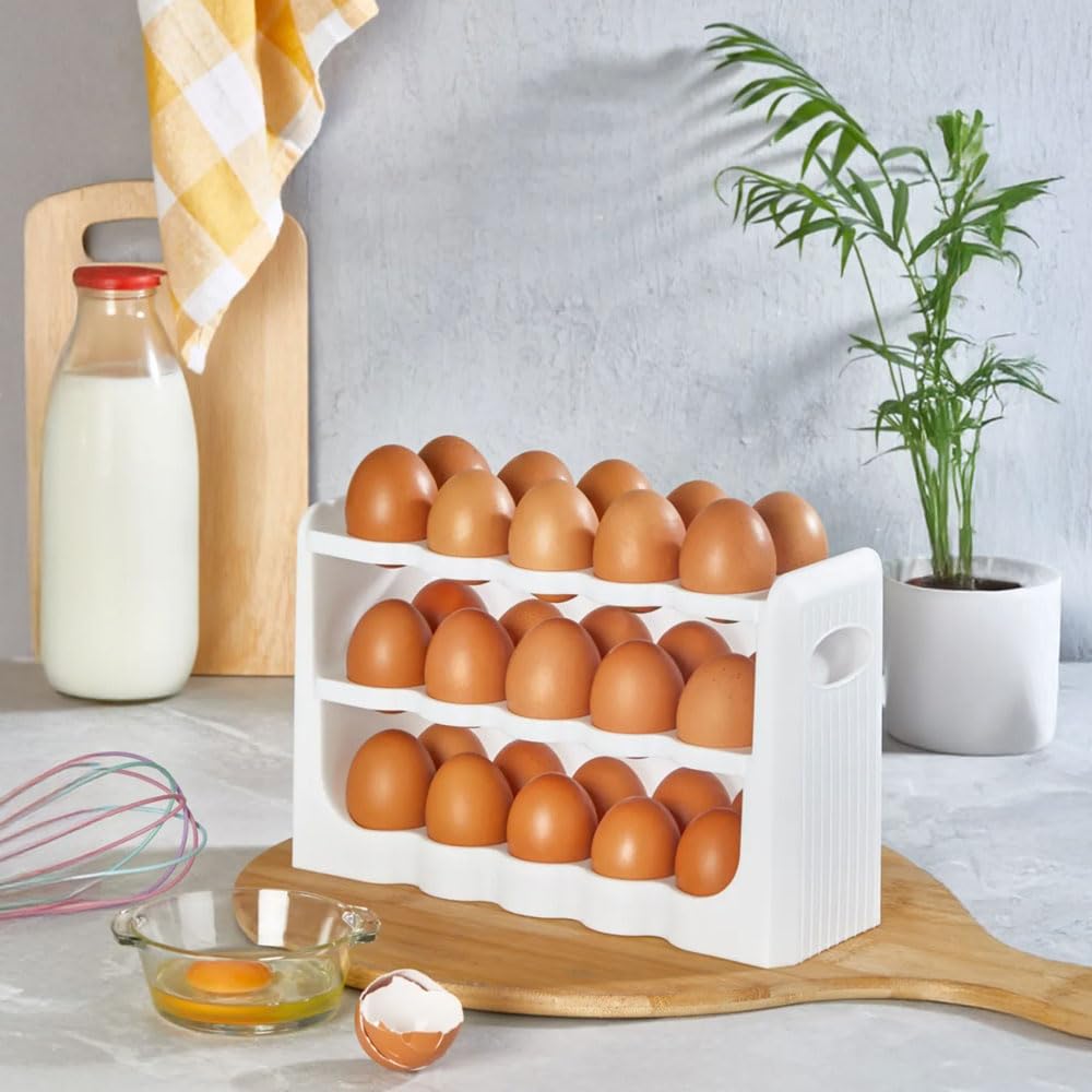 Deconox Yumurtalık Buzdolabı Raf Düzenleyici – 30’lu Yumurta Kutusu | 3 Katlı Yumurta Organizeri, Şeffaf ve Yer Tasarruflu Saklama Kabı (22cm*12cm*26cm)