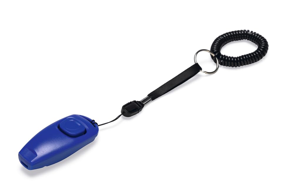 Beeztees Köpek Eğitim Düdüğü ve Klikırı, Karabina ve Bağlama Kordonlu, Mavi, 7x3x2cm