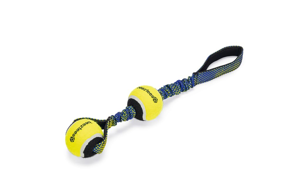 Beeztees Köpek Oyuncağı, Yüzen, Tutamaçlı İki Tenis Topu, Mavi/Sarı, 44x6,3x6,3cm