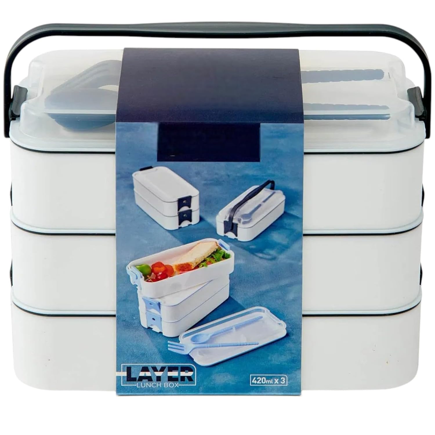 AEE® 3 Katlı 1260 ml Çatal Kaşıklı Sefer Tası Beslenme Kabı Yemek Taşıma Seti Lunch Box BPA Sıfır Kilitli Taşıma Kulplu 420 ml+420 ml+420 ml+ Çatal+ Kaşık Karışık Renk