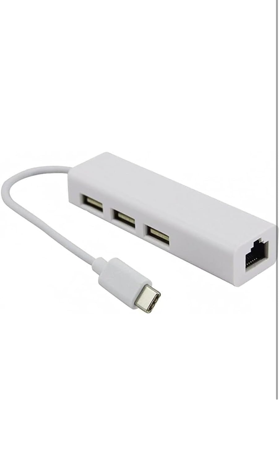 USB Type-C Ethernet Adaptörü, Android Telefon ve Tabletler İçin Macbooklarda Ethernet Çalışmaz, 3 Port USB 2.0 Hub, RJ45 Ağ Bağlantısı (PLASTİK)