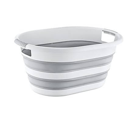 Katlanabilir Çamaşır Sepeti, 25 Litre, Gri-Beyaz