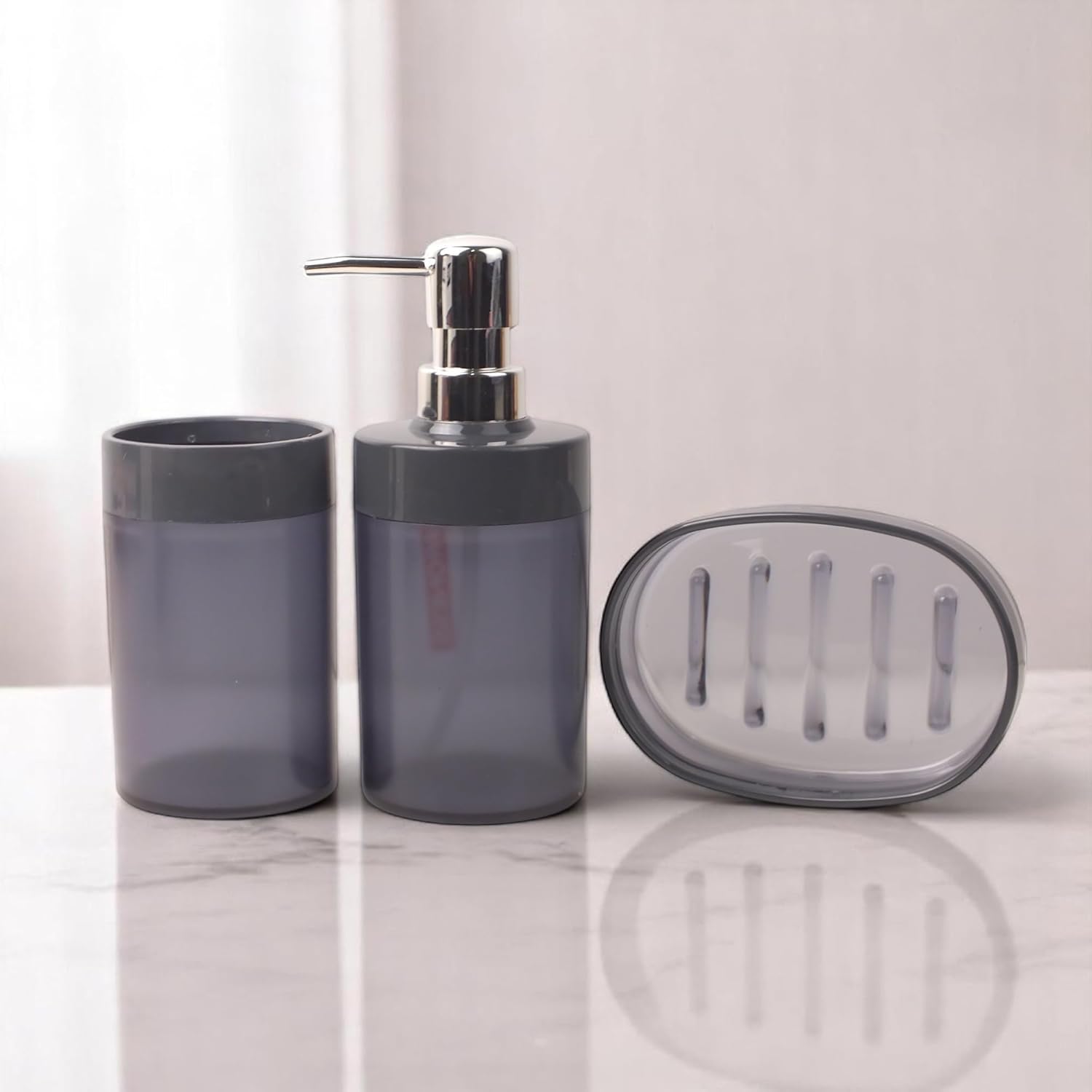 Deconox Akrilik 3'lü Banyo ve Lavabo Seti - Diş Fırçalık, Sıvı Sabunluk ve Katı Sabunluk - Şık, Dayanıklı, Modern Banyo Organizeri (ASORTİ)