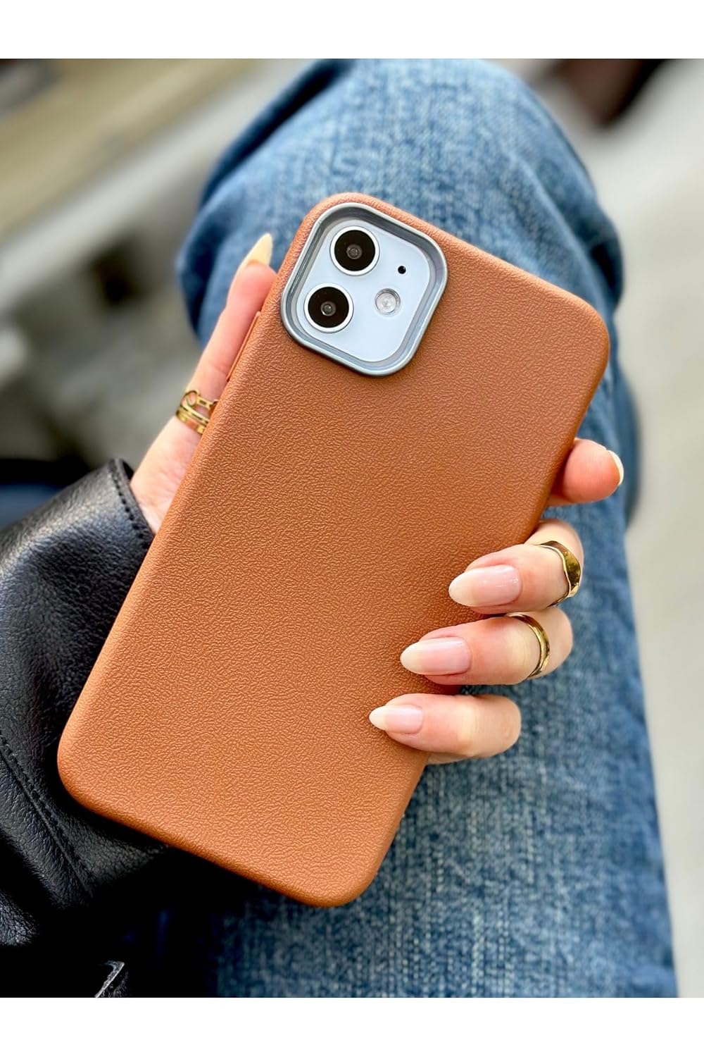 Go Aksesuar Iphone 11 Uyumlu Estetik Dokulu Deri Görünümlü Esnek Silikon Kılıf - Kahverengi