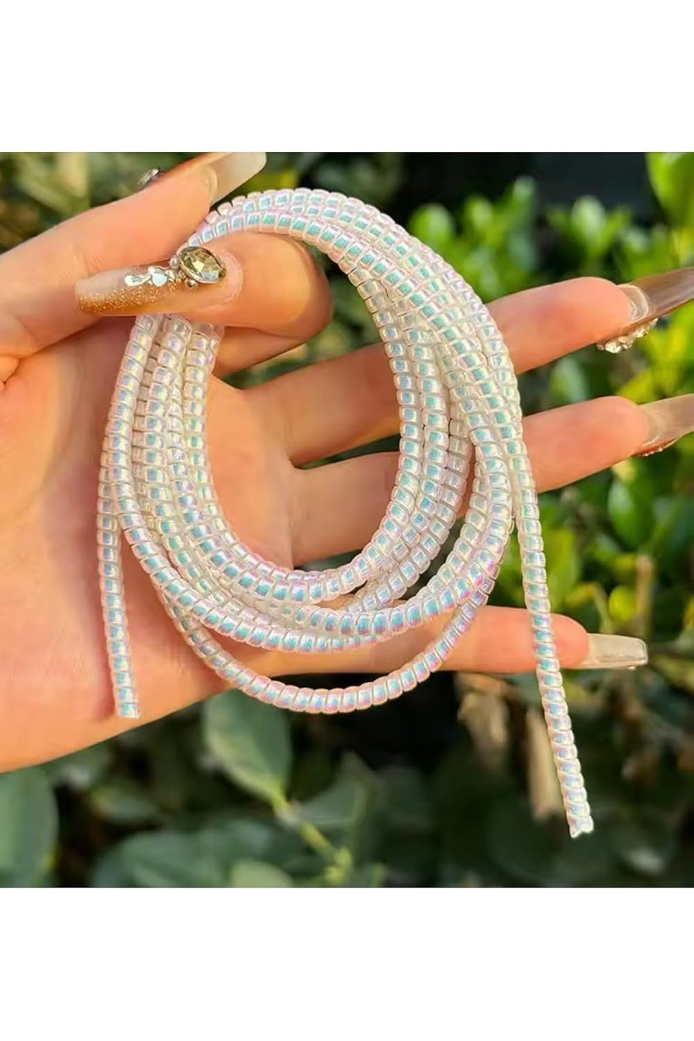 Go Aksesuar iPhone Samsung Huawei Oppo Xiaomi Şarj ve Kulaklık Kablosu ile Uyumlu Koruma Sarmalı 1.6 M - Beyaz