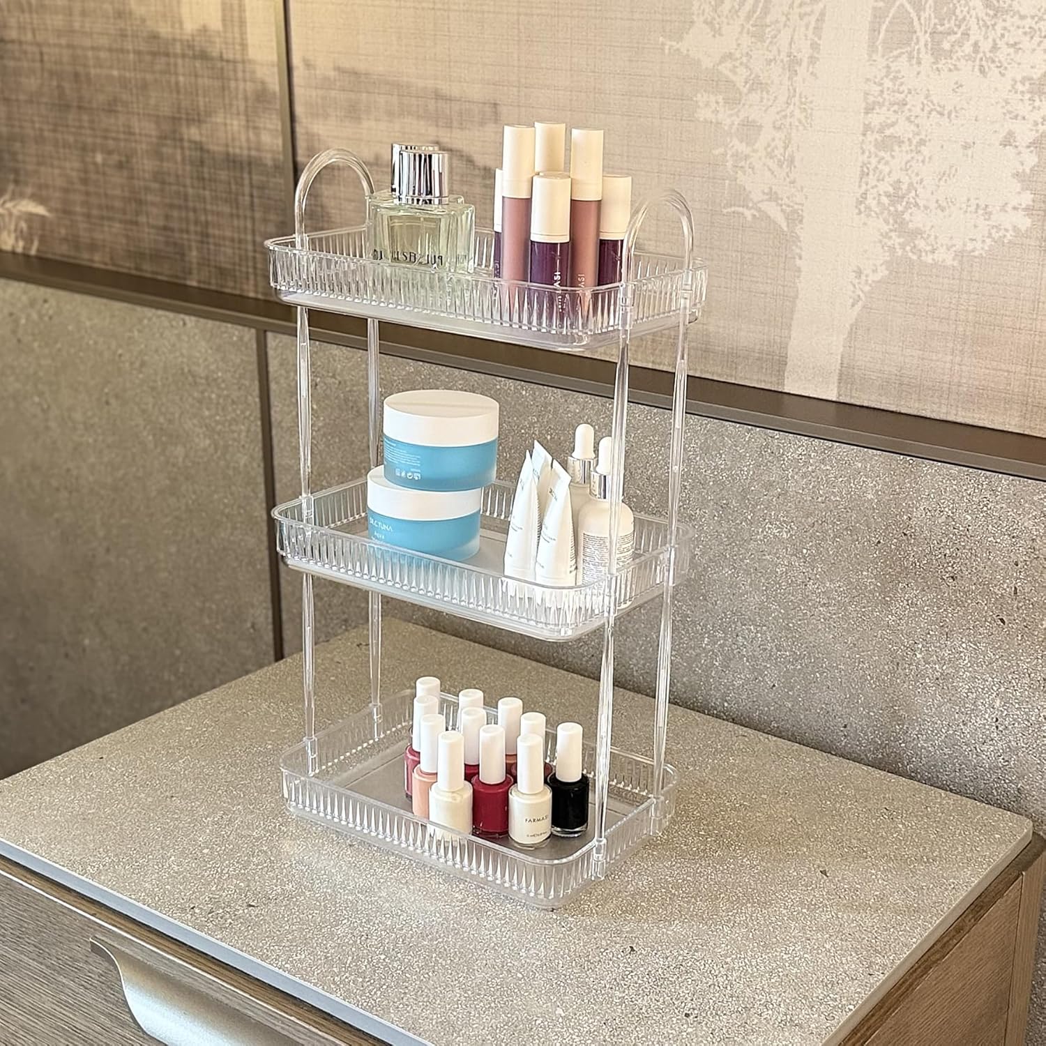 3 Katlı Makyaj Organizeri Kozmetik Aksesuar Düzenleyici Kozmetik Vitrini (Şeffaf)