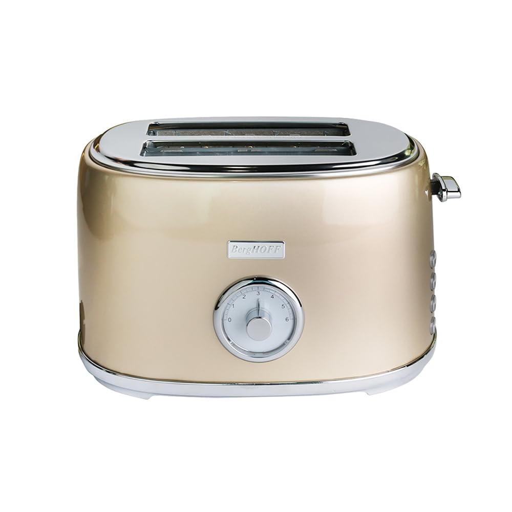 BergHOFF Gem Metallic 2 Dilim Ekmek Kızartma Makinesi – 815 W, Paslanmaz Çelik Gövde | Gold