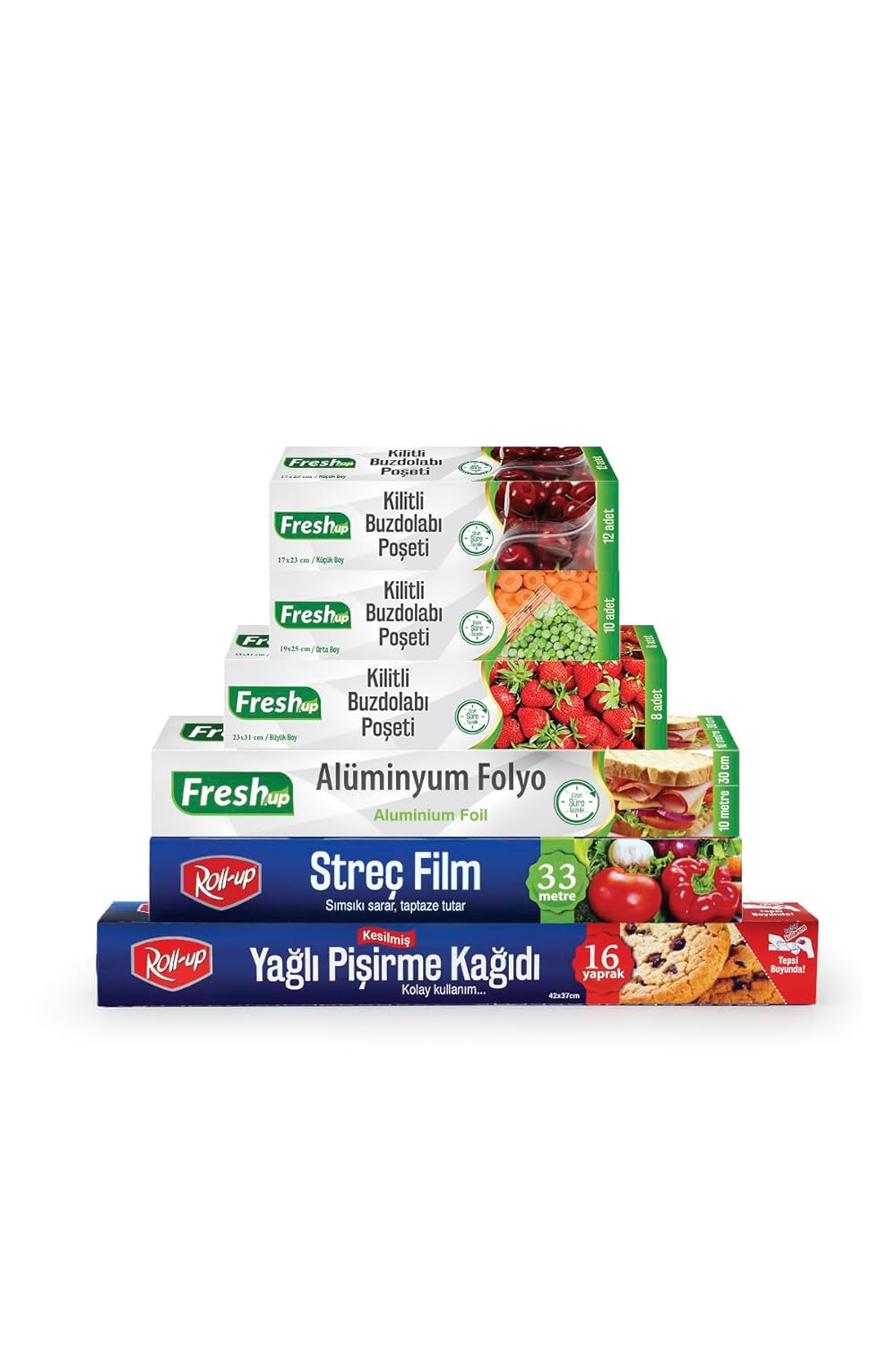 Roll-up Pişirme Kağıdı- Streç Film - Alüminyum Folyo - Buzdolabı Poşeti Ekonomik Mutfak Seti