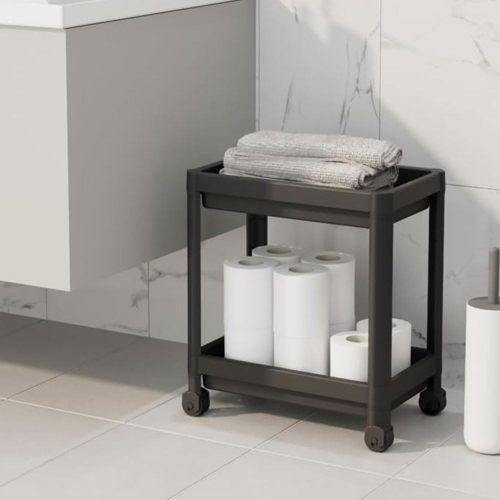 Deconox 2 Katlı Tekerlekli Tezgah Altı Düzenleyici, Mutfak, Banyo, Ardiye ve Depo için Yer Tasarruflu Depolama Rafı | Kompakt ve Pratik Tasarım (40x36x23cm) (SİYAH)