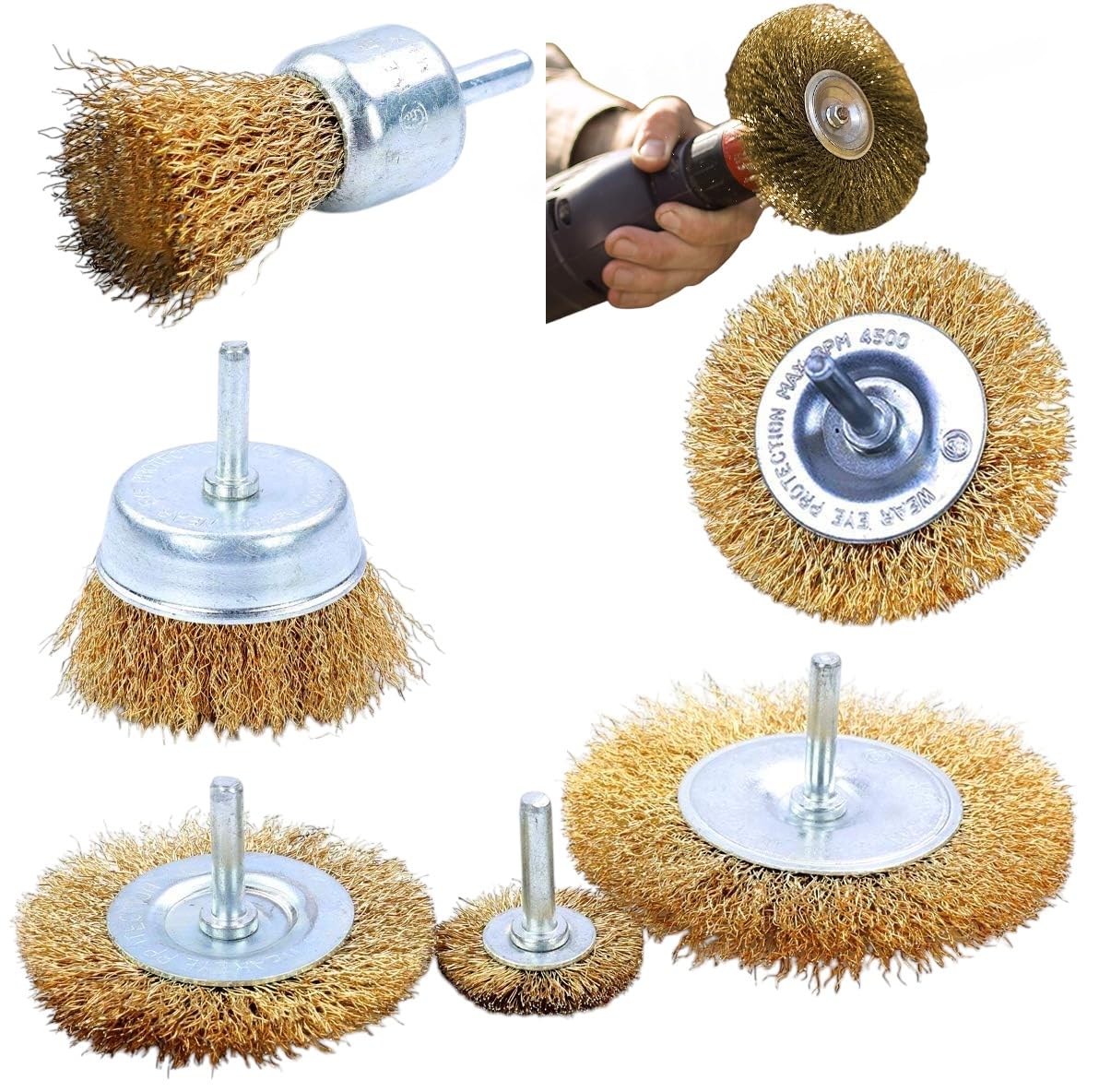 AEE® 6'lı Çelik Tel Çanak Fırça Seti Matkap Ucu Dairesel Pas Sökücü Temizleme Yağ Çapak Alma Parlatma Sıyırma Zımpara Ahşap Metal Çelik Kaynak Boya Çıkarıcı Kazıma Aparatı