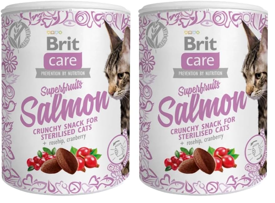 Brit Care Superfruits Crunchy Snack, Süper Besinli (Kızılcık Ve Kuşburnu), Tahılsız, Somon Balıklı, Kıtır Kısırlaştırılmış Kedi Ödülü, 100 g 2li paket