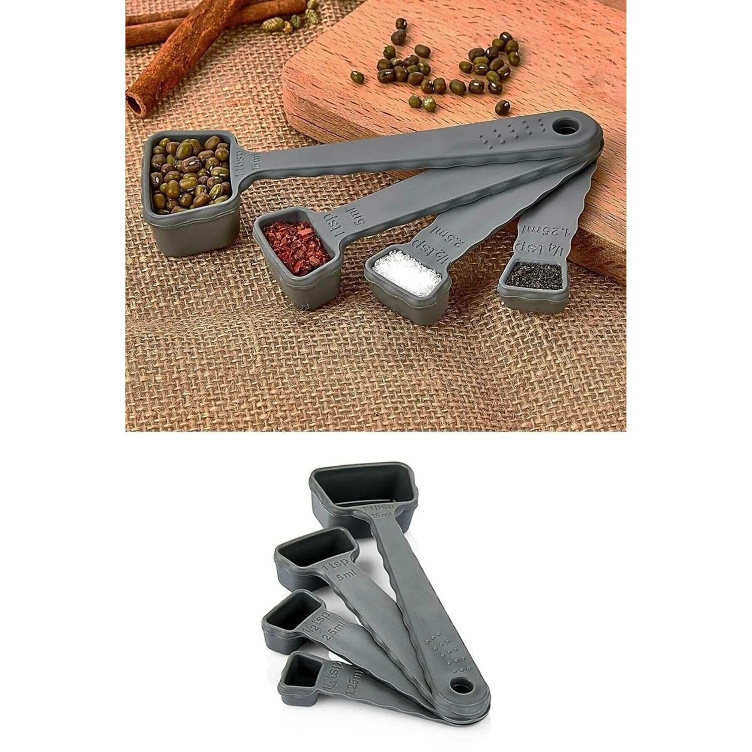 AEE® 4'lü Ölçü Kaşığı Kahve Matcha Baharat 15ml 5ml 2,5ml 1,25ml Ölçüm Yazılı Kaşıklar