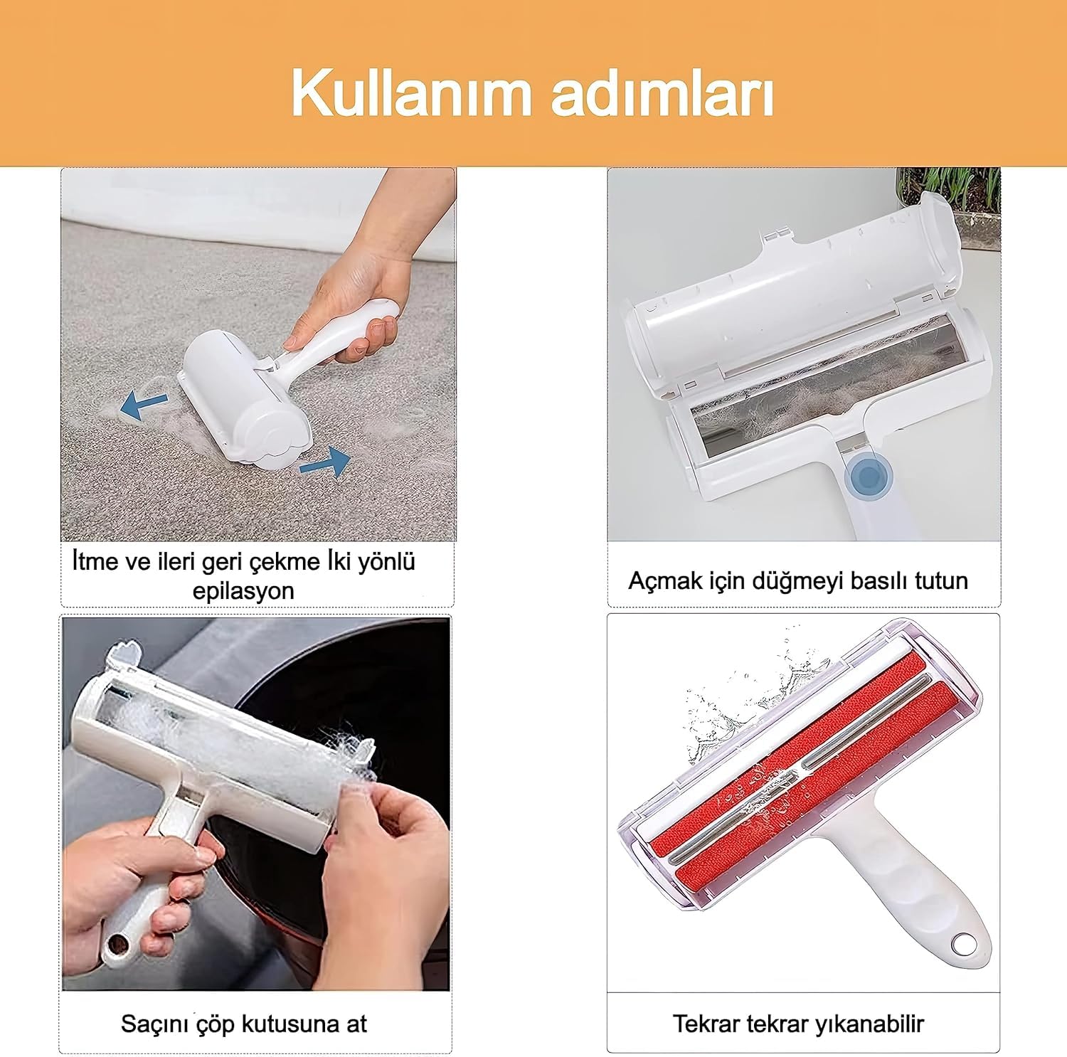 AEE® 3'lü Kedi Köpek Tüy Toplama Seti Tiftik Toplayıcı Yıkanabilir Tüy Rulosu Hazneli Tüy Toplama Gırgırı Eşya Koltuk Kıyafet Tüy Temizleme Aparatı