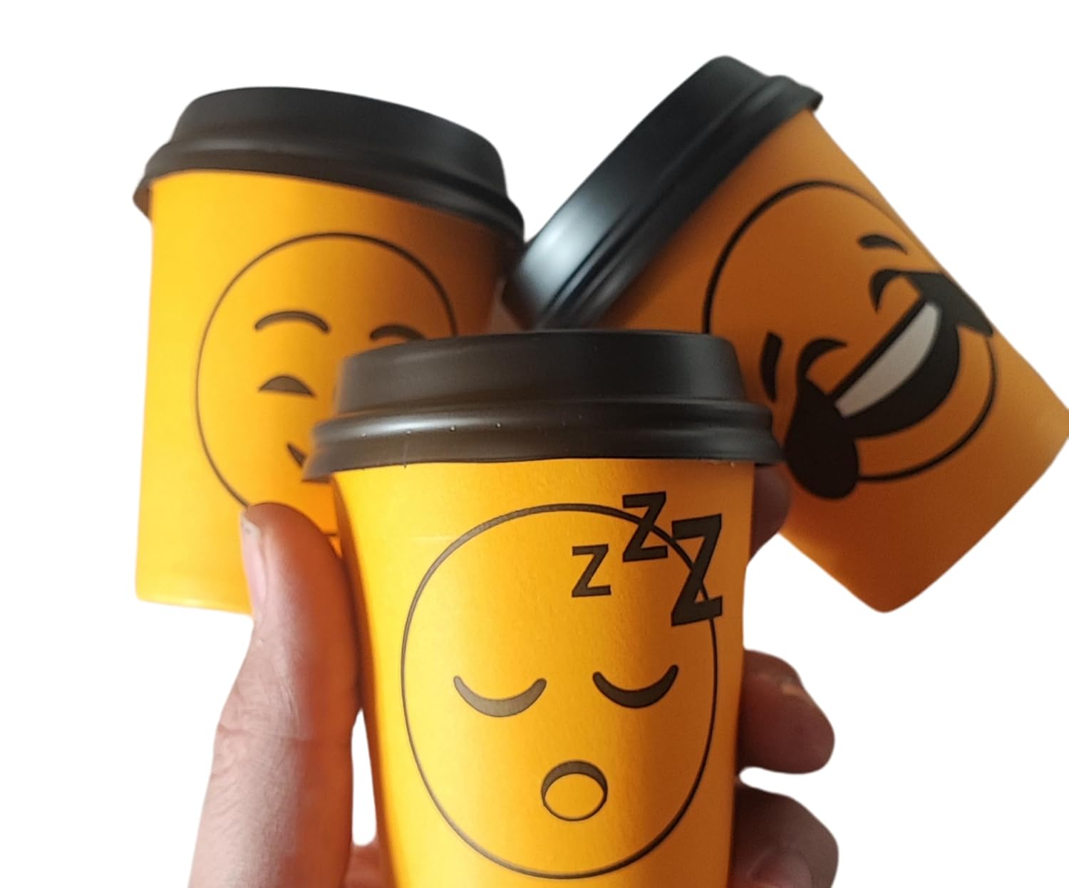 7 Oz(200ml) Kapaklı Karton Bardak 100 Adet Bardak+ 100 Adet Kapak Karışık Smile Desen Maycup