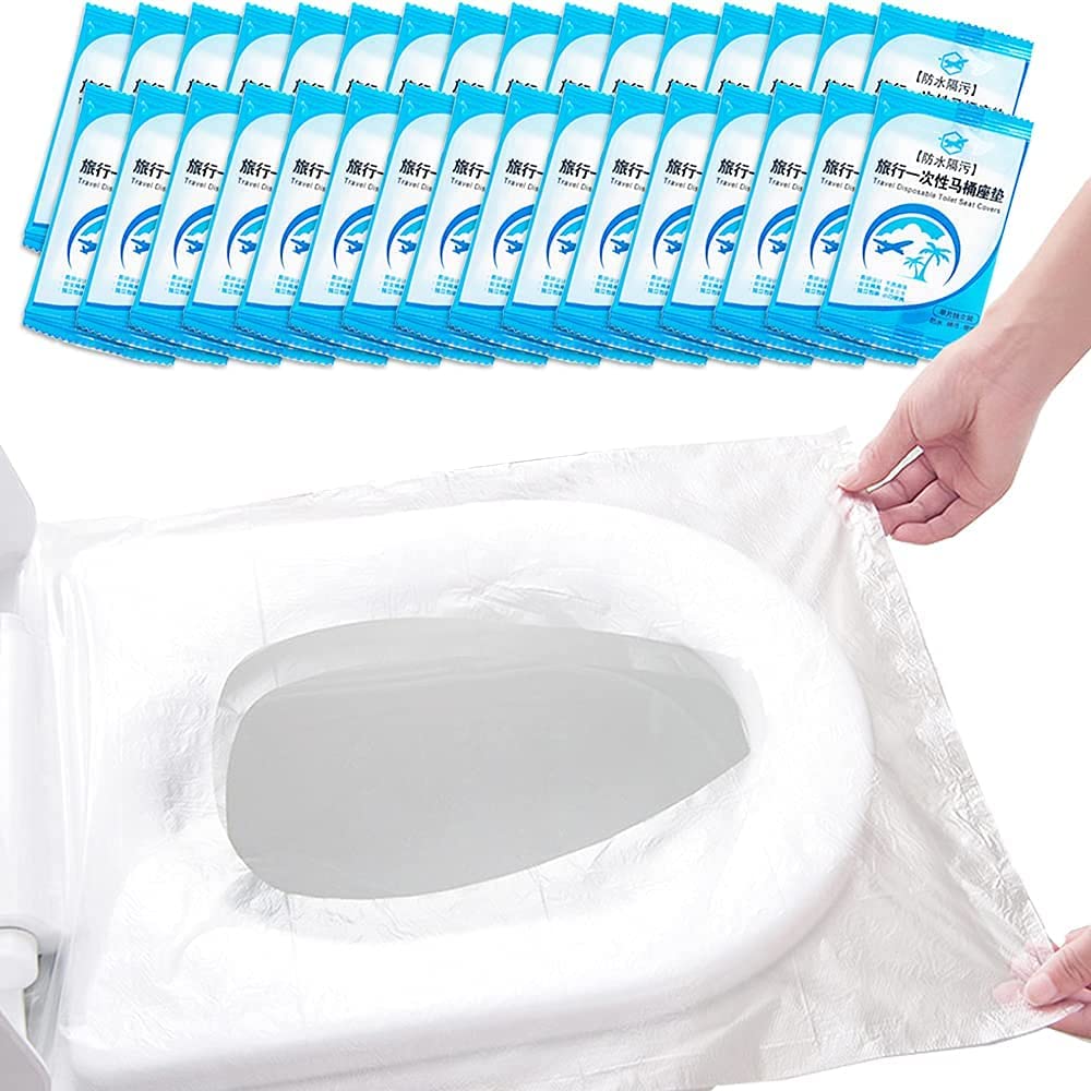 Kyrotech 50'li Tek Kullanımlık Su Geçirmez Klozet Kapağı – Antibakteriyel Seyahat Tuvalet Örtüsü, Hijyenik Klozet Koruyucu Koltuk Pedi, Plastik Tuvalet Pedi, Otel, AVM, Kamp ve Dış Mekan Kullanımı