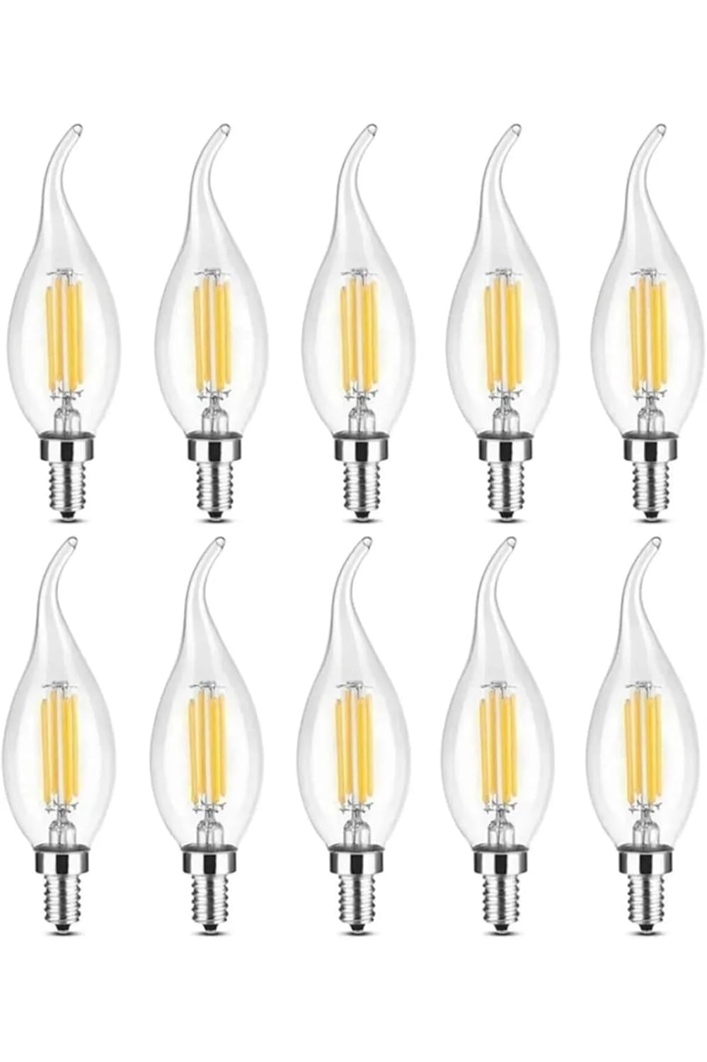 AmberLED 10 Adet Kıvrık Buji Ampul 4W Şeffaf Filament Rustik LED Ampul – E14 Duy, 3200K Günışığı Işık - Cata - Avize Ampulü
