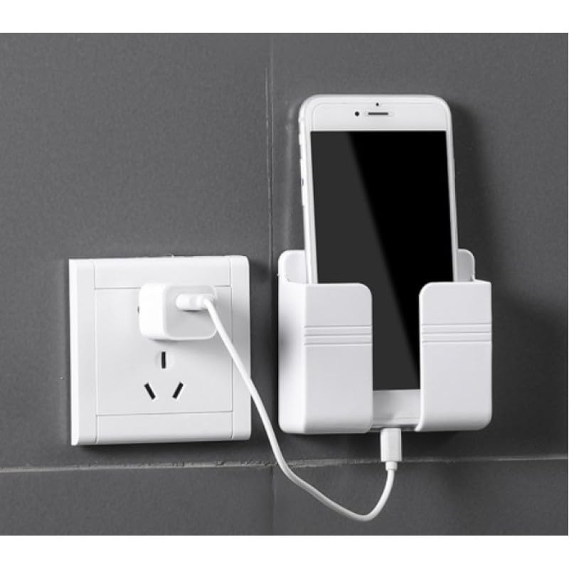 FİGİZA® Duvara Yapışan Telefon ve Kumanda Standı – Çok Amaçlı Plastik Şarj İstasyonu, Kolay Kurulumlu Organizer, Kompakt Duvar Askısı, Beyaz Renk