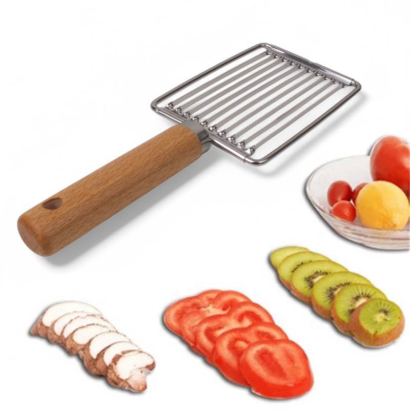 Deconox Paslanmaz Çelik Silikon Saplı Testere Ağızlı Dilimleyici - Sebze ve Meyve Şekillendirici, Ergonomik, Bulaşık Makinesinde Yıkanabilir Mutfak Aleti