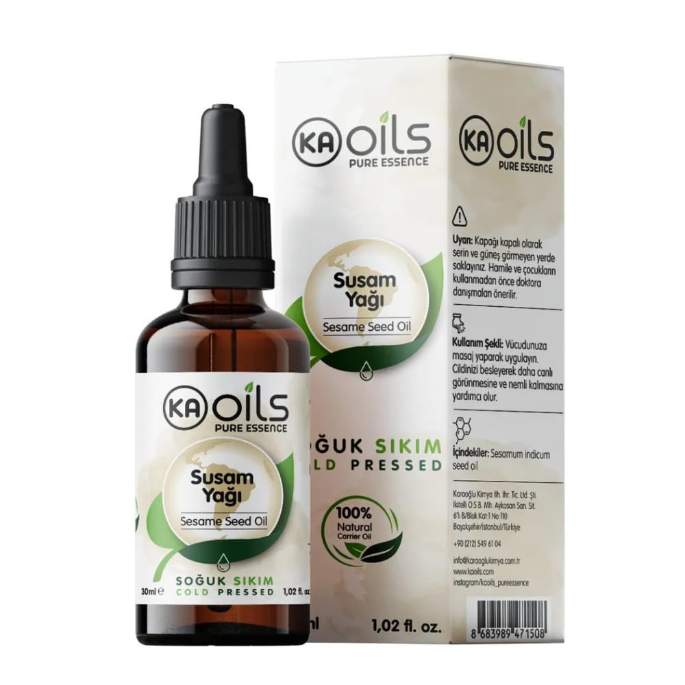 KAOils Susam Yağı 30 ml | Soğuk Sıkım - 100% Pure & Natural Sesame Oil | Cilt ve Saç Bakımı İçin Doğal Nemlendirici | Masaj, Aromaterapi ve Taşıyıcı Yağ