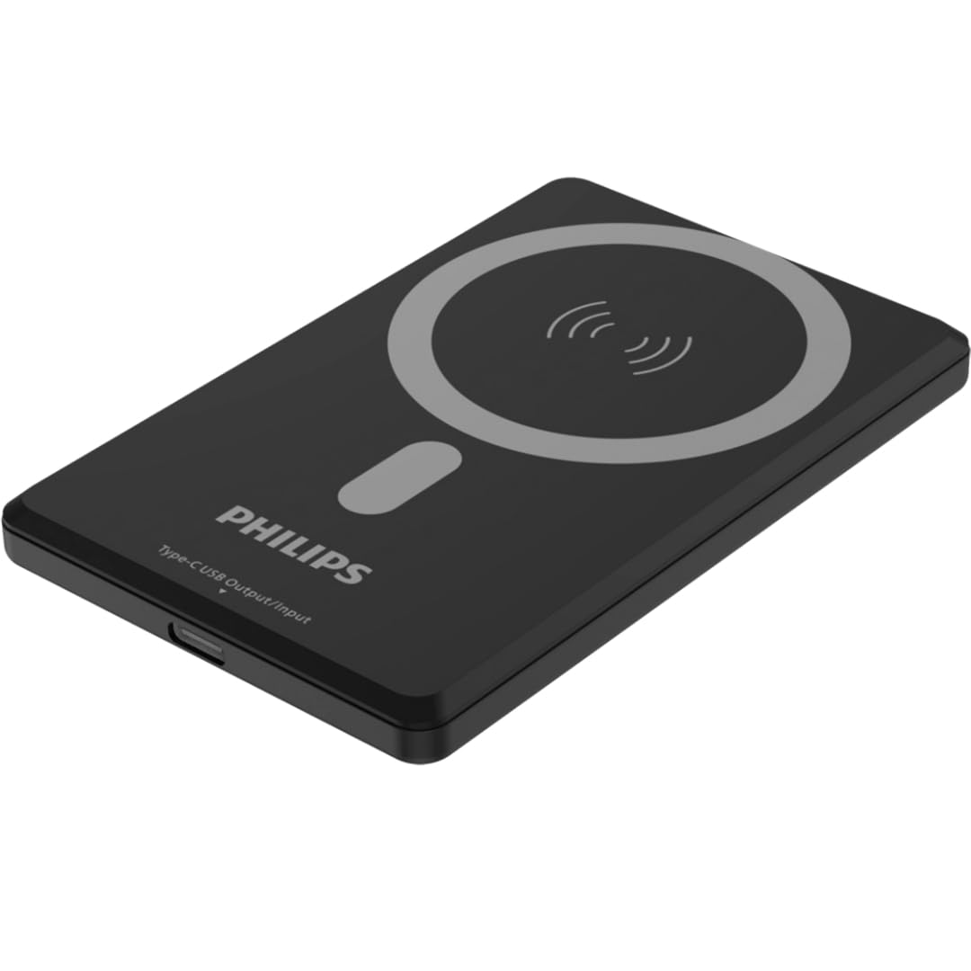 Philips DLP9702C MagSafe İle Uyumlu Powerbank, 5000mAh, Kablosuz Hızlı Şarj, 15W, Li-Po Batarya, Korumalı Şarj, Güçlü Mıknatıs, Type-C, 120gr, (Siyah)