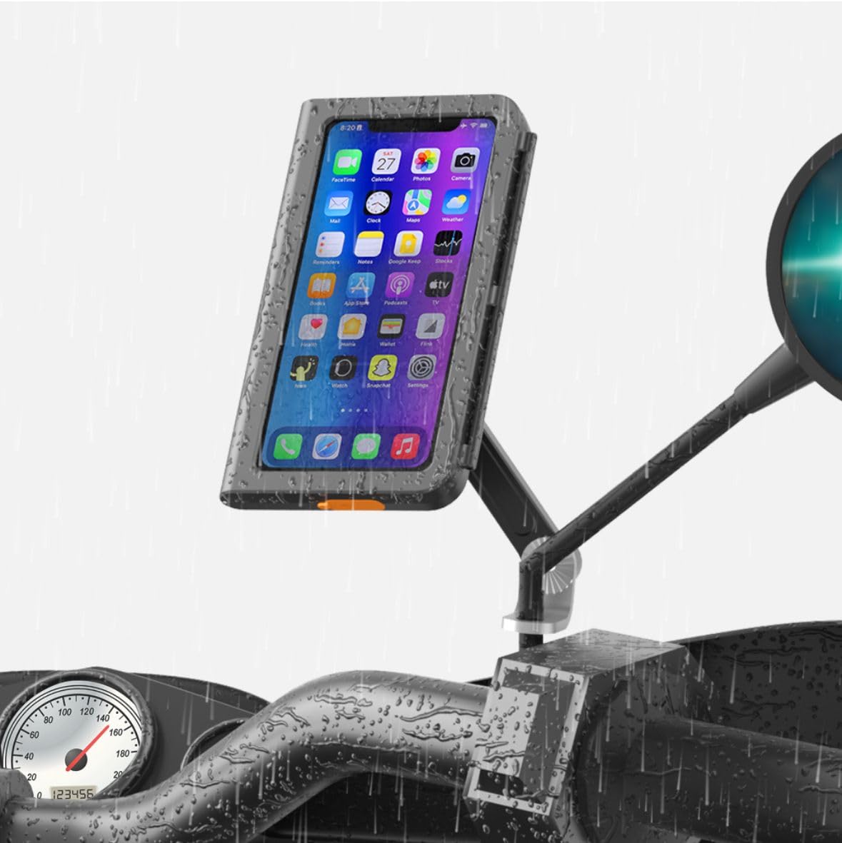 Coverzone Motosiklet ve Scooter için Profesyonel Dikiz Ayna Uyumlu Telefon Tutucu Orjinal Malzeme Yüksek Kalite Güneşlik Tasarımlı Universal Modellere Uyumlu Kolay Kurulum PB08