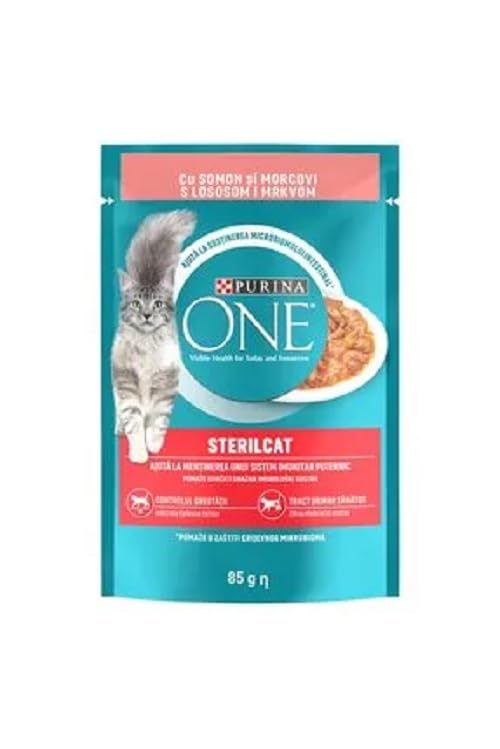 PURINA ONE Kısırlaştırılmış Kediler İçin sos icerisinde SOMONLU ve HAVUCLU mini filetolar Yaş Kedi Maması 85 Gram, 48 Adet