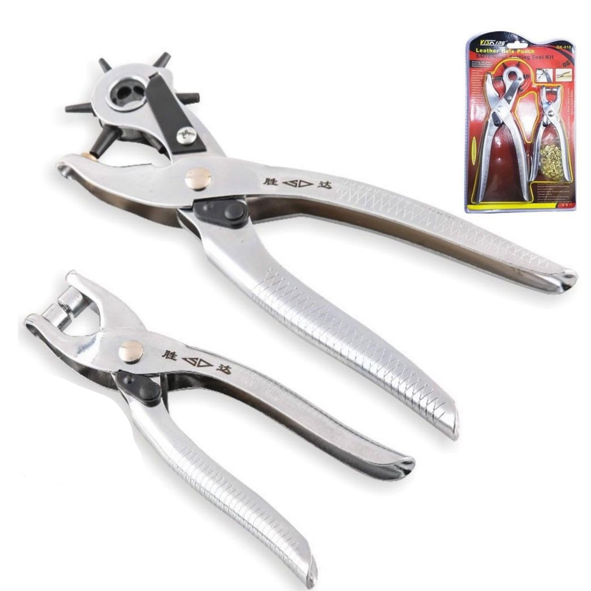 AEE® 2'li Kemer Delme Pensesi Seti - 6 Ayarlı Deri Delici Pense + Çıtçıt Makinesi - Düğme Takma Perçin Atma Deri Kemer Çanta Kumaş Kanvas Karton İçin