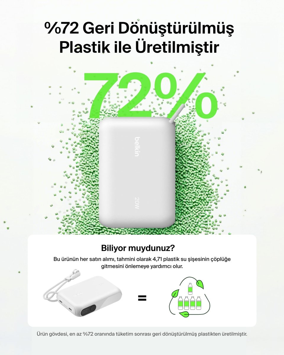 Belkin BoostCharge 10000 mAh Dijital Pil Göstergeli Power Bank, Beyaz